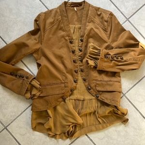 Free People Womens Ruffles Romance Military Jacket Brown size Large 70